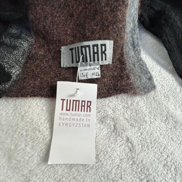 Tumar Womens Hand Made Scarf Shawl 74 x 24" Brown Black Gray Lightweight New - Picture 3 of 6